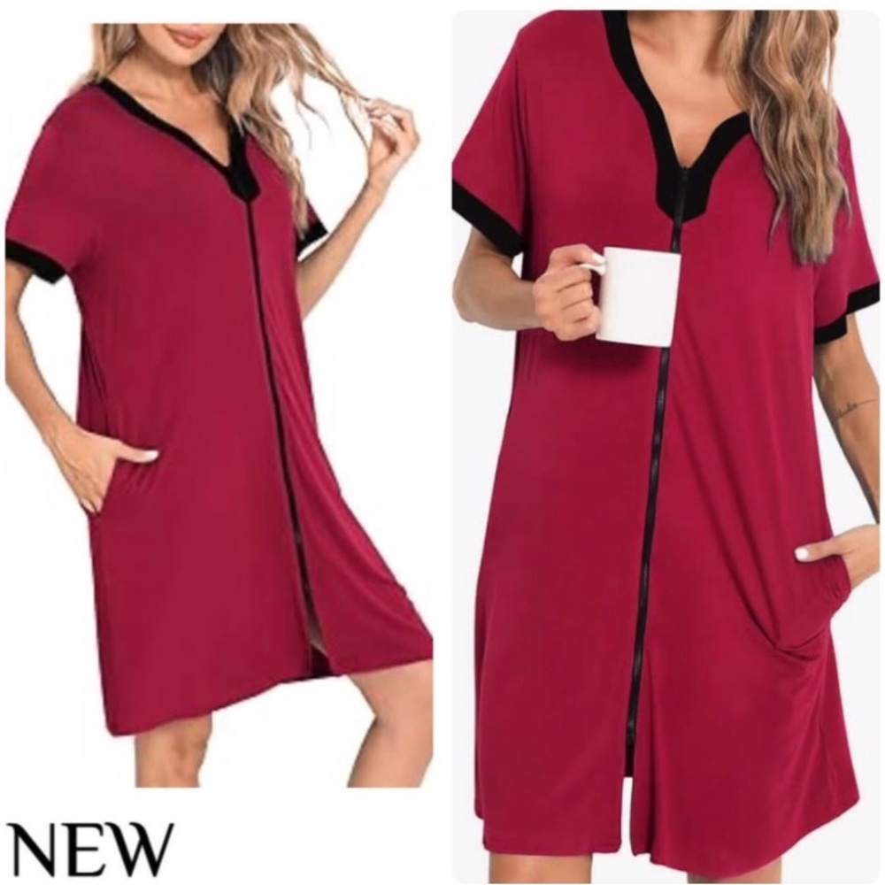 Zip up nightdress with pockets -Large